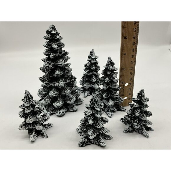Meryvns Vintage 1990 Cold Cast Christmas Trees Snow Village Set of 6 Holiday - Picture 9 of 16